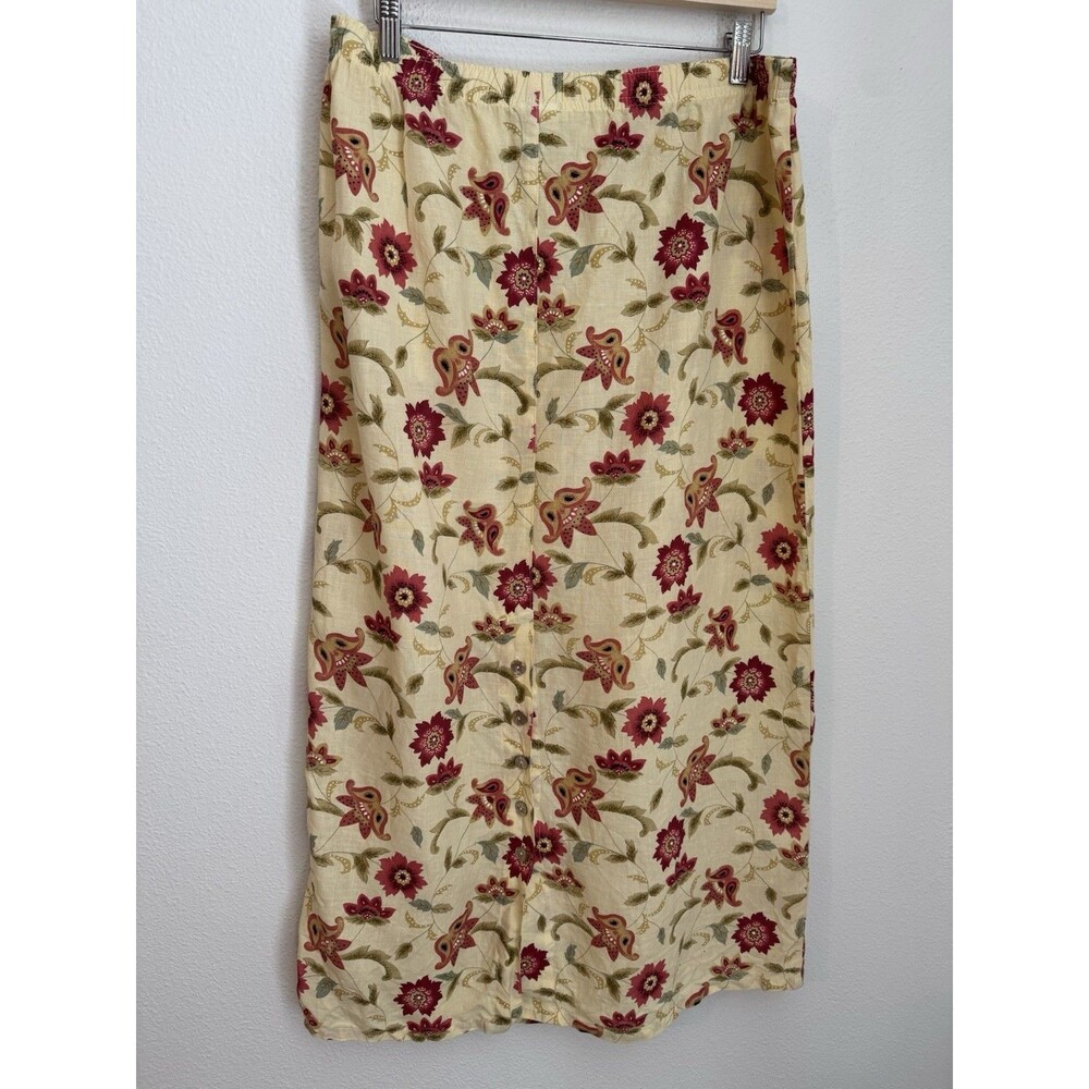 Vintage TSD Two Star Dog Skirt 1X Floral MIDI 90s Cottagecore 100% Linen Yellow